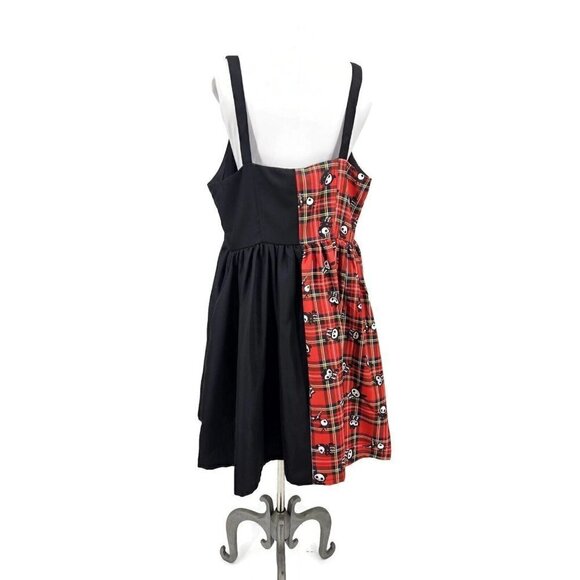 New Skelanimals Plaid Split Dress Womens Plus 2/18-20 2X Black Red Mini Zip - Picture 5 of 9